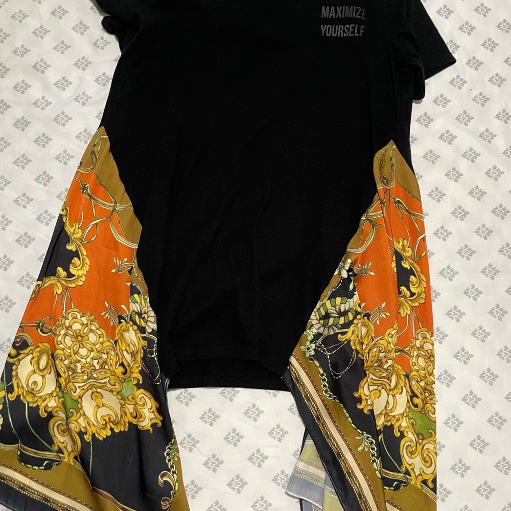 Zara Black and Orange Asymmetrical Short Sleeve T-Shirt